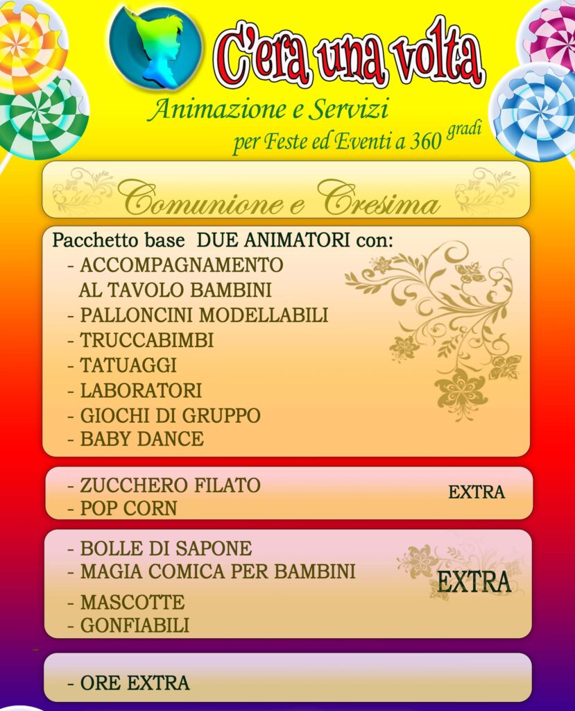 Pacchetti animazione bambini feste a domicilio comunioni e cresime bambini