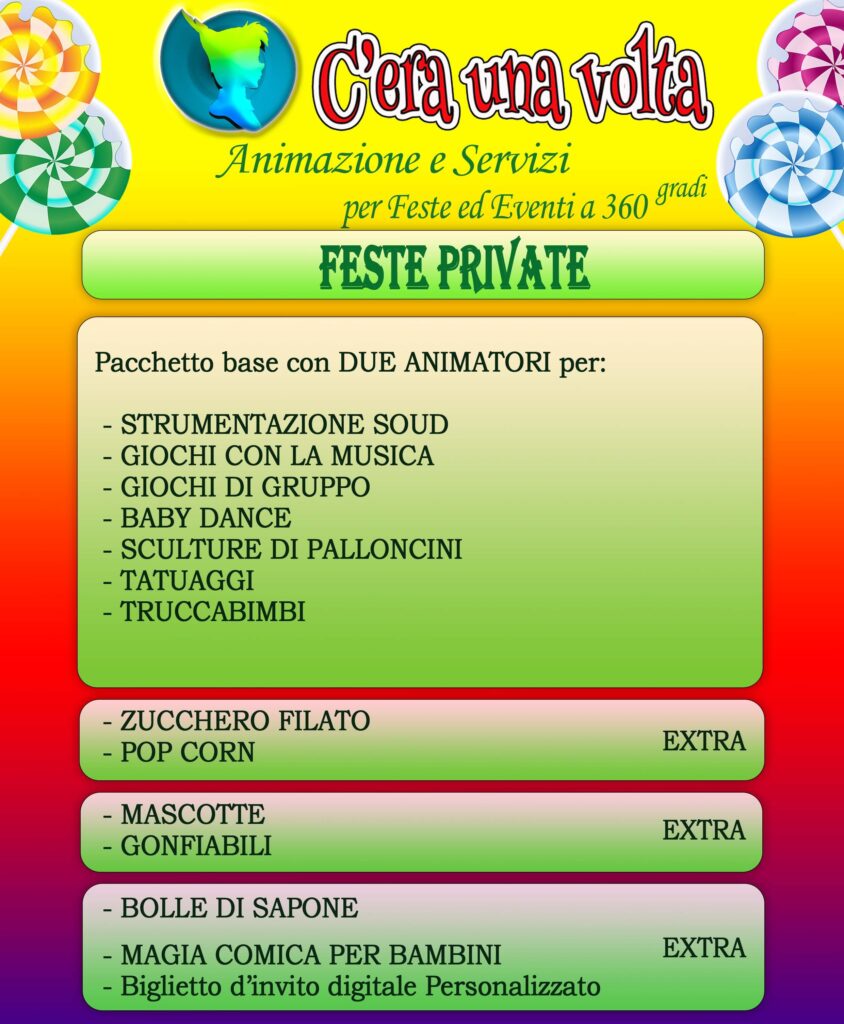 Pacchetti animazione bambini feste a domicilio compleanno bambini