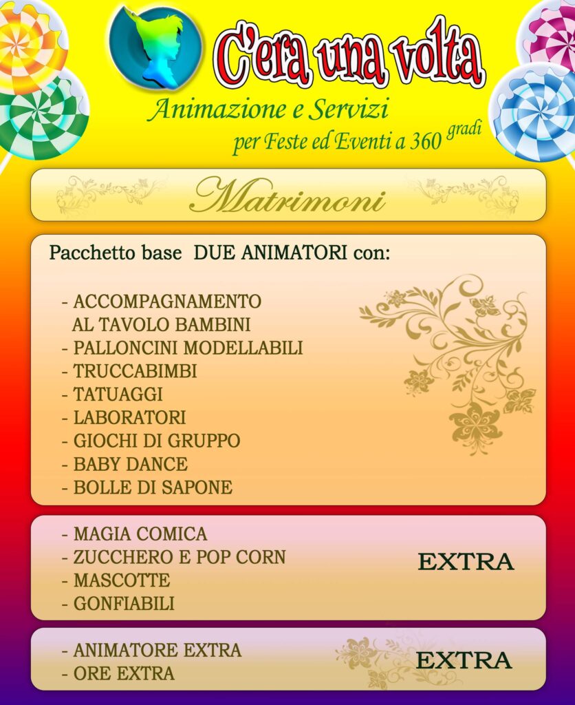 Pacchetti animazione bambini feste a domicilio matrimonio bambini